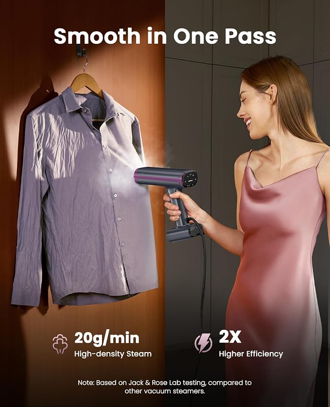 Jack & Rose Vacuum Steamer for Clothes,Stand & Handheld Home Clothes Steamer,2300Pa Suction Auto-Grip, 5 Fabric Modes & 3 Suction Levels,190ml Water Tank,for Shirts,Dresses & Suits (for 110-120V)