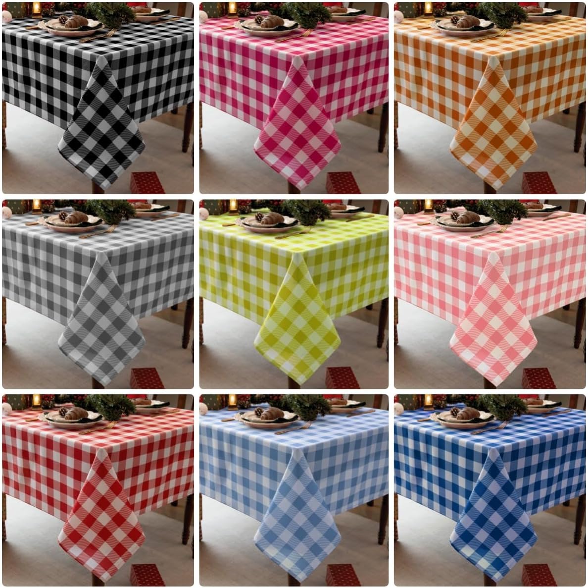 Waterproof Plaid Tablecloth Fabric - Square 25x25 Inch Classic Gingham Checker Buffalo Table Cover for BBQs, Parties