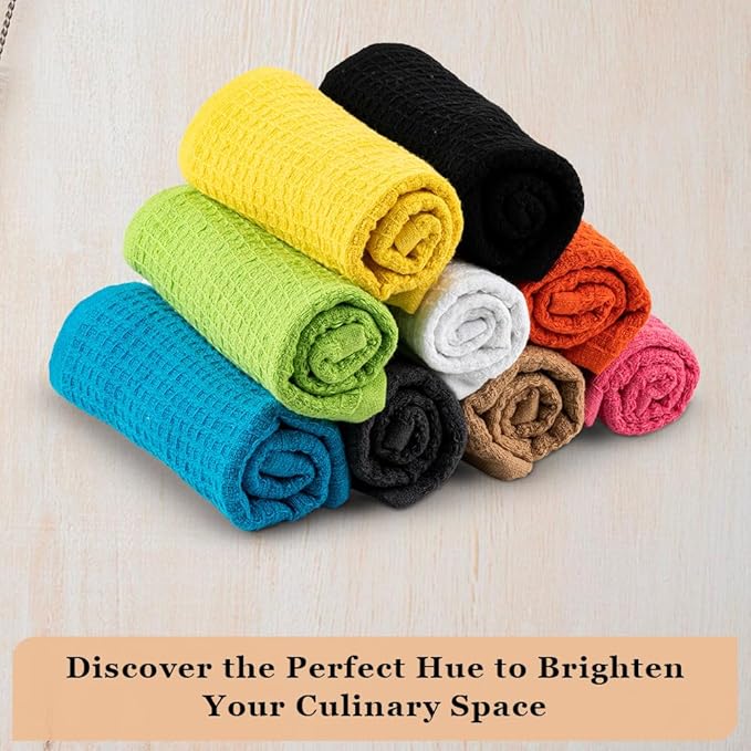 Dish Cloths|Kitchen Dish Towels Two-sided Waffle Terry|12x12 Inches 100% Cotton|Super Absorbent Reusable Quick Drying|Orange 6-Pc Set