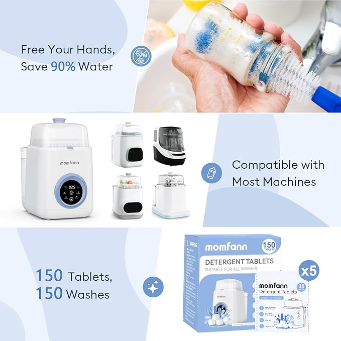 MOMFANN Professional Deep Cleaning Detergent Tablets for All Baby Bottle Washers, Washer Tablets for Bottle Washer and Sterilizer and Dryer, Easy to Use (150Pcs)