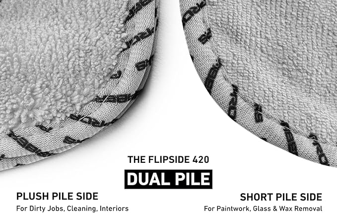 All-Purpose Microfiber Towels (6 Pack) – Flipside 420 GSM, 16x16, 70/30 Blend, Long/Short Pile, Scratch-Free for Auto Car Detailing (Grey)