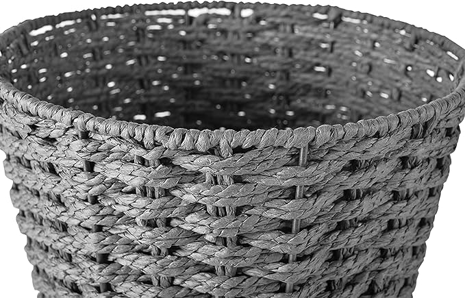 Zuvo Round Wicker Waste Basket Paper Bin - Wicker Trash Basket - Woven Trash Can Rubbish Basket for Bedroom, Bathroom, Offices or Home (Grey)