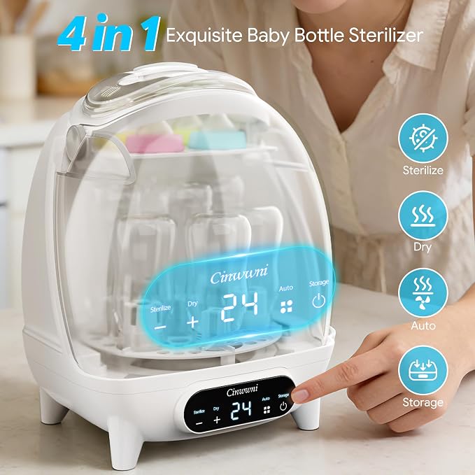 Bottle Sterilizer and Dryer, 4 in 1 Compact Steam Baby Bottle Sterilizer for Baby Bottles, Pacifiers, and Pump Parts & Newborn, Large Capacity 7 Bottles, Time-Saving Design