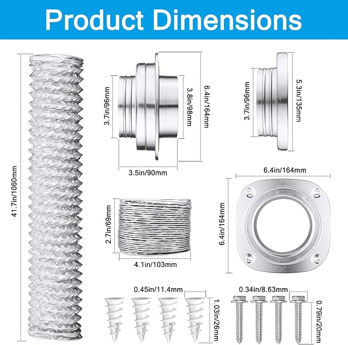 Magnetic Dryer Vent Connector Kit, Easy to Clean Quick Connector Dryer Vent Coupling with 3.3ft of 4" Hose and 2 Clamps