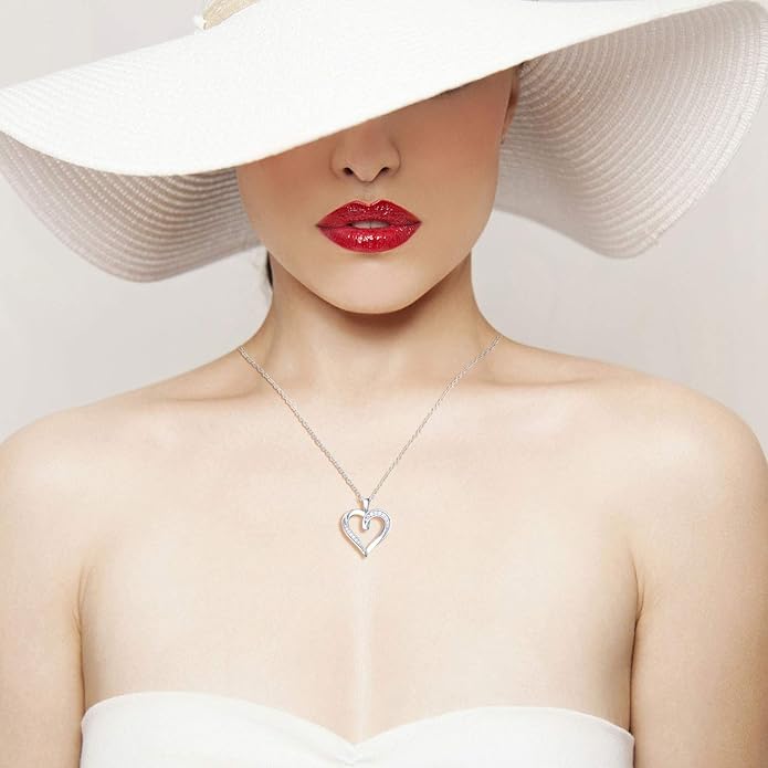 Billie Bijoux Silver Love Heart Necklace 925 Sterling Silver Platinum Plated Round CZ Woman's Jewelry Gifts for Women