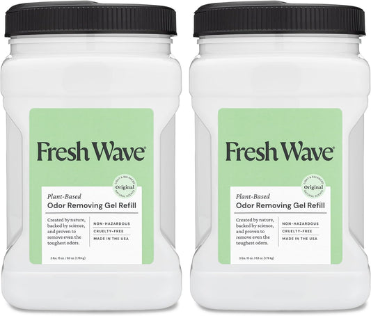 Fresh Wave Odor Removing Gel Refill, 63 oz., Pack of 2 - Safer Odor Absorbers for Home, Natural Plant-Based Odor Eliminator, Every 15 oz. lasts 30-60 Days, For Cooking, Trash & Pets
