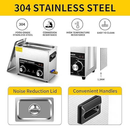 Commercial Ultrasonic Cleaner with Knob, 6L Professional Ultrasonic Cleaner, 40kHz with Heater and Timer for Tools, Jewelry, Watches, Glasses, Dentures, and Small Metal Parts