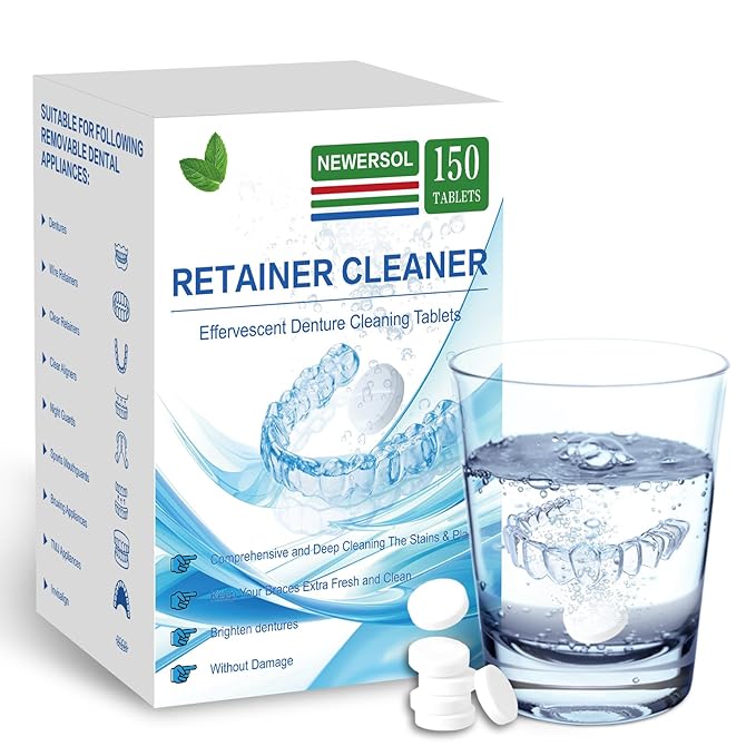 Retainer Cleaner Tablets 150 Count (5 Months Supply) Denture Cleaning Tablets Remove Stains & Plaque for Invisalign Aligner Mouth Guard Night Guard