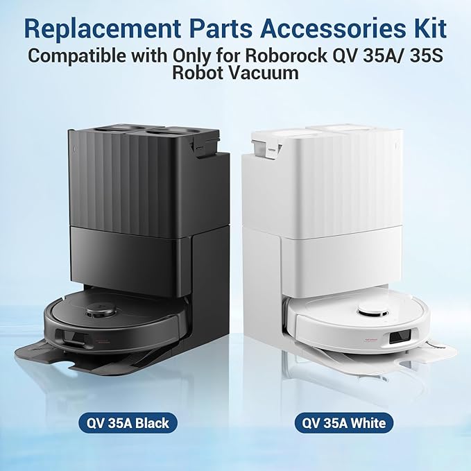 26Pcs Replacement Parts Accessories for Roborock Qrevo S Pro/QV 35A/ QV 35S Robot Vacuum Kit, 2 Main Brush, 4 Hepa Filter, 6 Mop Pads, 6 Side Brush, 6 Dust Bags, 1 Screwdriver, 1 Clean Tool