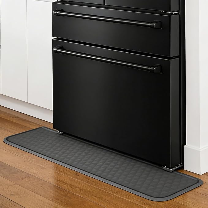 Refrigerator Floor Mat, Decent Silicone Mat in Front of Fridge, Appliance Floor Mat with Lip for Leak Catch and Floor Protect, Drip Tray for Fridge & Water Dispenser & Dishwasher - 37.4"x8.5", Grey