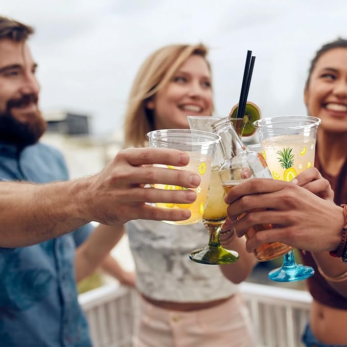 100 Pack Pineapple Plastic Cups 12 oz Pink Yellow Fruit Disposable Cup Clear Pineapple Summer Spring Party Favor Drinking Cold Beverage Cup for Tropical Party Supplies