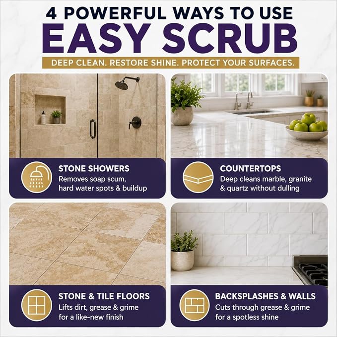 Stone Cleaner and Polish That Restores Shine, Deep Cleaning Cream for Quartz, Marble & Quartzite Countertops, Travertine Cleaner & Stone Shower Cleaner, Removes Buildup, Water Spots & Grease, 32 oz