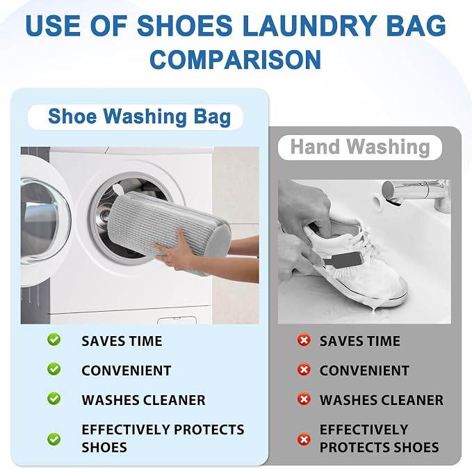 Aship Shoe Washing Machine Bag, Laundry Shoe Bag for Washer and Dryer - 2PC Reusable Shoe Cleaning Bag for Sneakers,Tennis Shoes, 360° Deep Cleaning With Self-locking Zipper for All Shoes Sizes - Gray