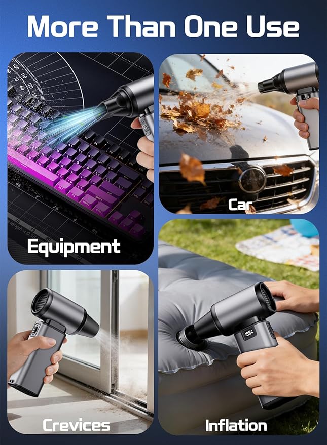 130000RPM Compressed Air Duster, Rechargeabler air Duster with Brushless Motor, 5-Gear Adjustable & 2.5H Fast Charge, Electric Cordless Air Blower for Computer, Car and Indoor Cleaning——Black
