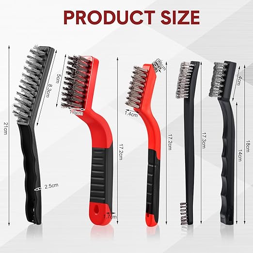 Sumind 30 Pcs Wire Cleaning Brush Set Nylon/ Stainless Steel/ Brass Metal Brush with Curved Handle Grip Paint Remover for Cleaning Rust Grout Cleaner (Stainless Steel)