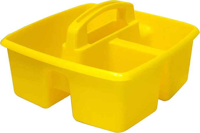 Storex 3-Compartment Small Caddy – Multipurpose Classroom Organizer with Handle, Lemon, 6-Pack (00950A06C)