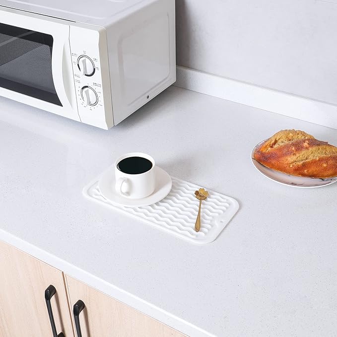 MicoYang Silicone Dish Drying Mat for Multiple Usage,Easy clean,Eco-friendly,Heat-resistant Silicone Mat for Kitchen Counter or Sink,Refrigerator or Drawer Liner White S 12 inches x 6 inches