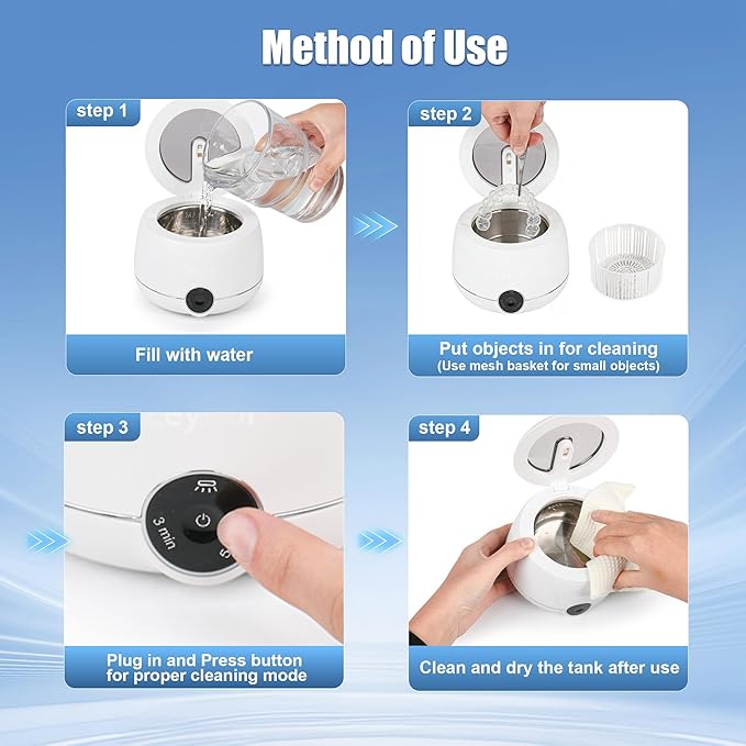 Ultrasonic Retainer Cleaner, Retainer Cleaner Machine for Dentures & Invisalign, 45kHz UV Dental Cleaner Removes Stains & Buildup, 3 Modes, 200ml for Aligners, Mouth Guards