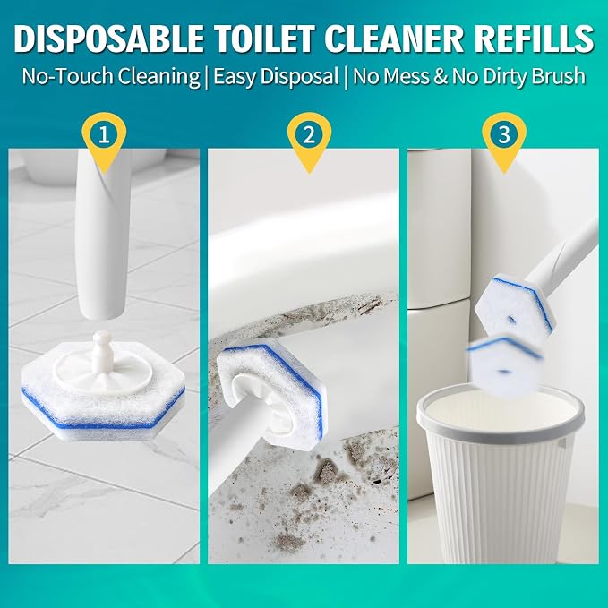 100 Count Toilet Bowl Wand Refills,Disposable Toilet Brush Heads,Cleaner Refill Pads Compatible with Clorox,No Falling Apart,Bathroom Cleaning,Unscented