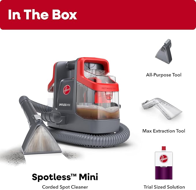 Hoover Mini Spot Portable Spot Cleaner FH12300, Carpet and Upholstery Cleaner for Stairs, Furniture, Pet Messes and Cars, Compact Design, Easy Fill Tank, Self-Cleaning Hose, Lightweight