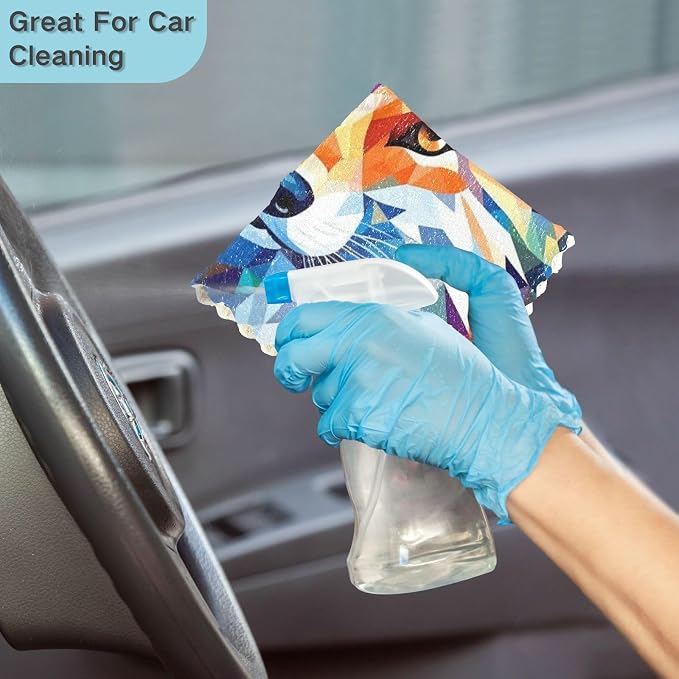 Fox Geometric Kitchen Towels Dish Cloths Set of 6 Microfiber Cleaning Cloths for Cars Super Absorbent Machine