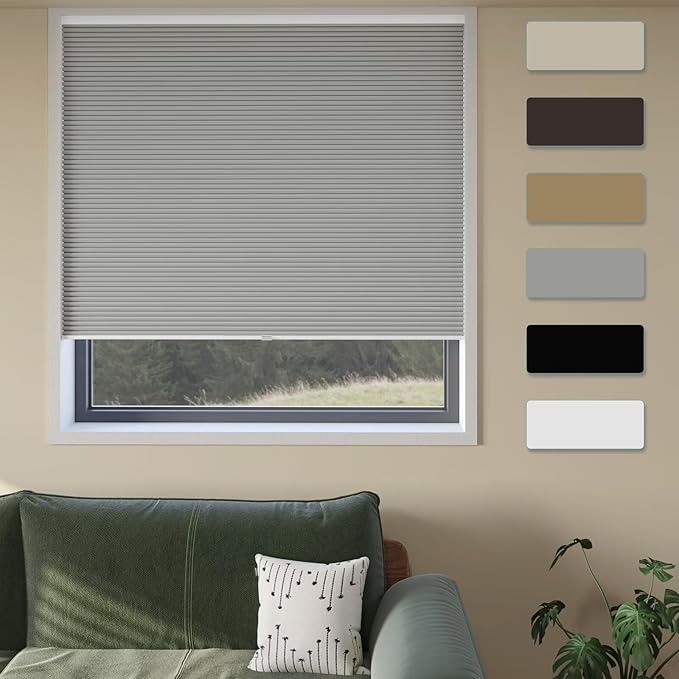 MYshade Cordless Cellular Window Shades No Tools No Drill Blackout Blinds for Indoor Windows Size 19" Wide X 36" Height Grey Room Darkening Window Blinds for Bedroom, Bathroom, Kitchen, Living Room