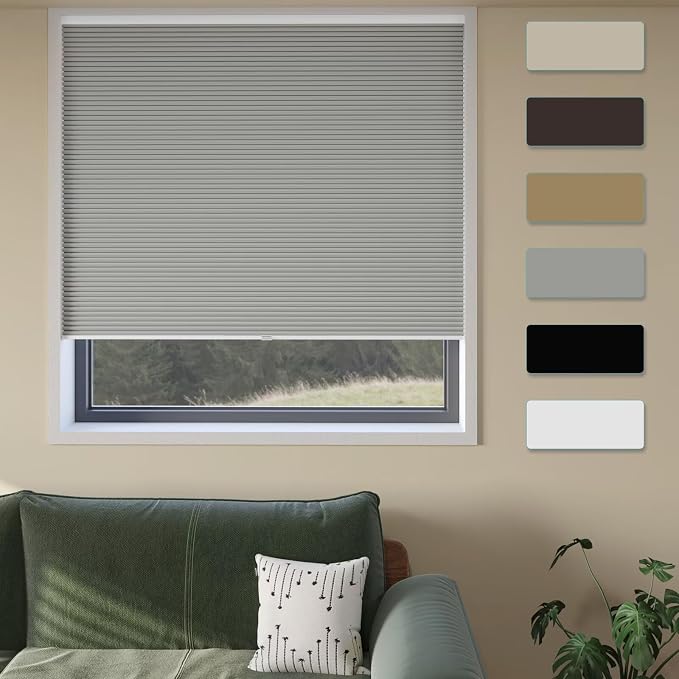 MYshade Cordless Cellular Window Shades No Tools No Drill Blackout Blinds for Indoor Windows Size 24" Wide X 48" Height Grey Room Darkening Window Blinds for Bedroom, Bathroom, Kitchen, Living Room