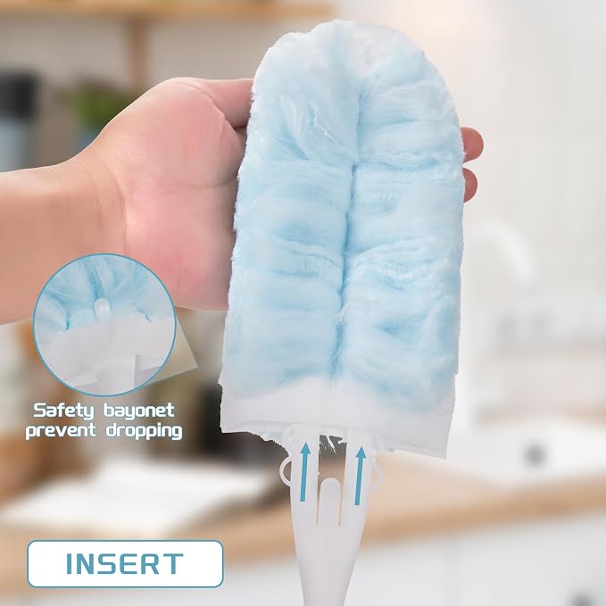 40 Count Disposable Dusters Refills Compatible with Swiffer Duster,Multi Surface 360° Heavy Duty Duster Refills for Cleaning Home,Celling Fan,Blinds,Vent&Shelves (1 Short Handle +1 Extenda Handle)