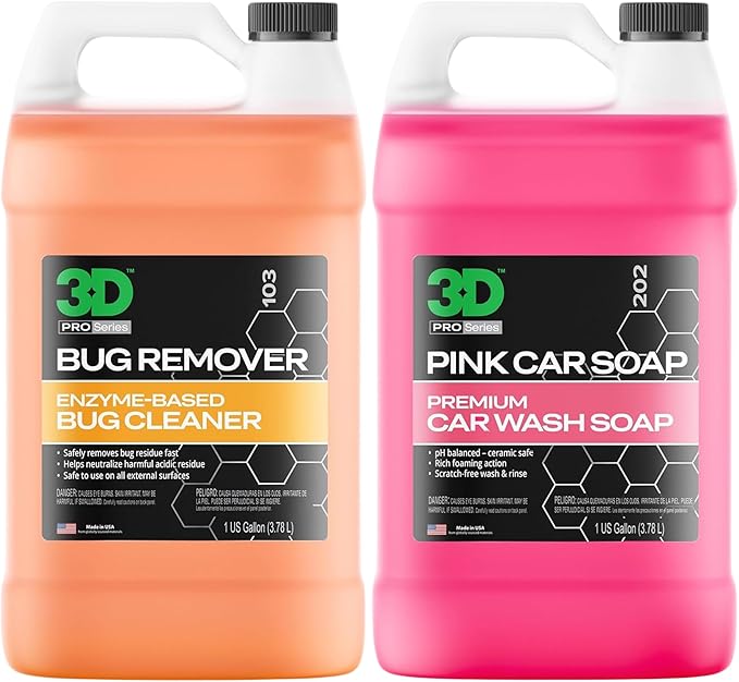 3D Bug Remover + Pink Car Soap – Exterior Cleaner & pH Balanced Car Wash Combo – 1 Gallon Each