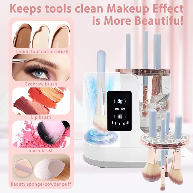 Makeup Brush Cleaner: LCD Touchscreen Electric Automatic Washer and Dryer - Suitable for Various Types of Makeup Brushes - Beauty Gifts for Women