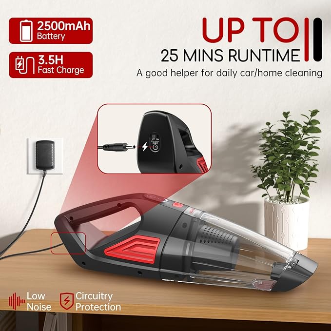 ATONEP Handheld Vacuum Cordless, 9000PA Hand Held Car Vacuum Cleaner Rechargeable, 3 in 1 Portable Hand Vacuum with LED Light & USB Charge Portable Car Vacuum Cleaner Filter for Home Office, Car, Pets
