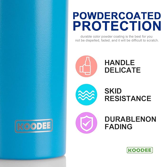 koodee Tumbler with Straw 20 oz Stainless Steel Skinny Tumbler Double Wall Insulated Slim Water Cup for Coffee, Tea (Sky Blue)