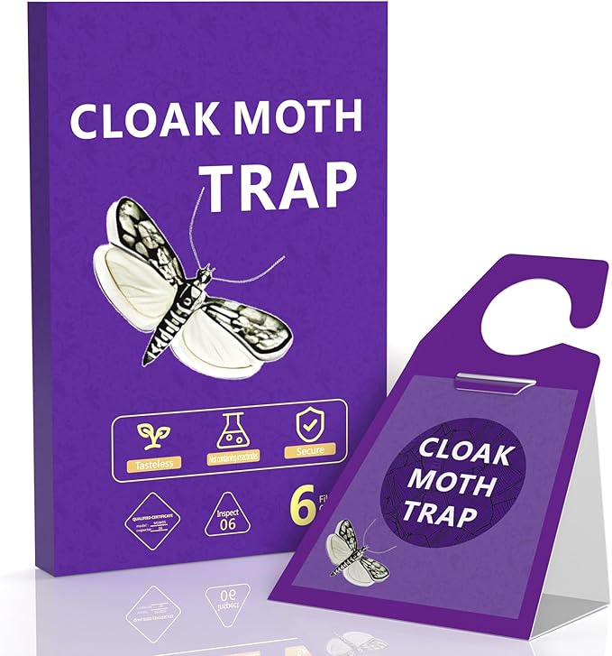 Clothes Moth Traps 6 Pack, Extra Strength Sticky Glue and Pheromone Glue Traps, No Toxic Odorless Sticky Moth Repellent with Food Closets Carpet Garden Barn Kitchen Wool Carpet Cupboard,Purple