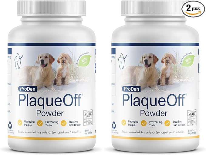 ProDen PlaqueOff Powder for Pets - Cat & Dog Breath Freshener - Plaque & Tartar Remover for Pet Oral Care - 60g (Pack of 2)
