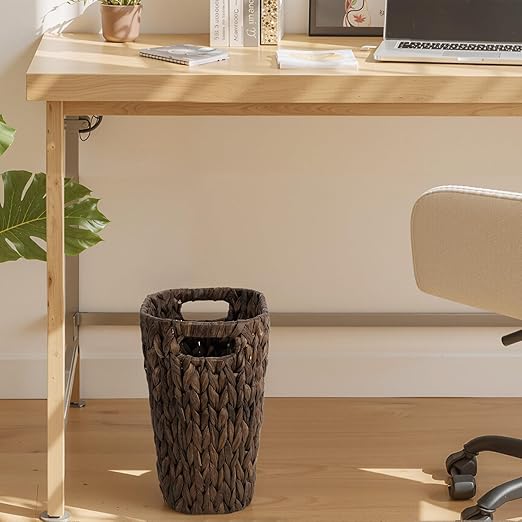 StorageWorks 4.5 Gallon Slim Bathroom Trash Can with Built-in Handles, Decorative Wicker Waste Basket for Bathroom and Bedroom, Office Garbage Cans for Bedroom, Narrow Trash Bin for Decor, Brown