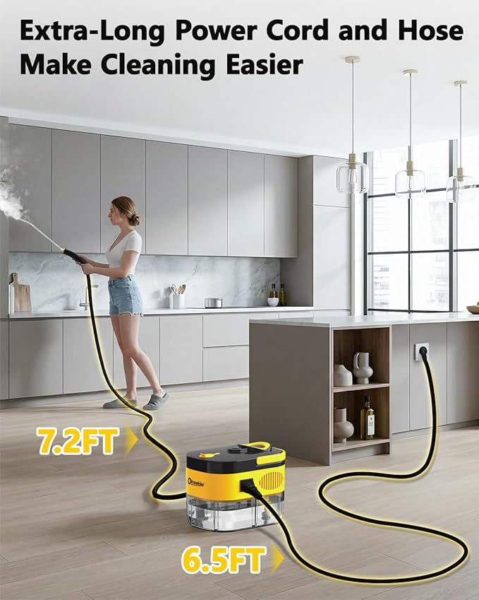 Steam Cleaner,15s Heat-Up,1.2L Tank,6-Level Adjustable Handle,1500W Steamer for Cleaning,Portable Steamer for Cleaning with 16PCS Accessories,Steam Cleaner for Home,Car,Dirt,Grease,Grout,Tile,Couch
