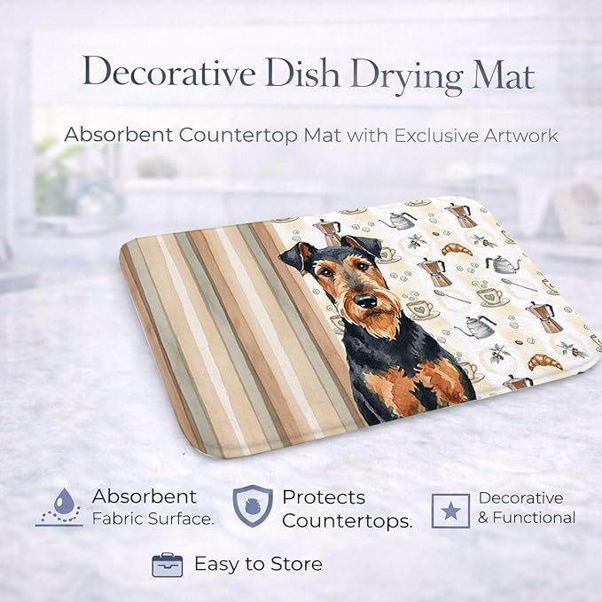 Caroline's Treasures Airedale Terrier Coffee Bar Dish Drying Mat Absorbent Dish Drying Mat Pad for Kitchen Counter Dish Drainer Mat for Countertop, 14 x 21", Multicolor