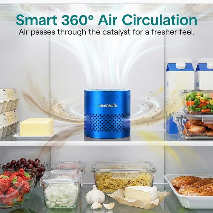 SereneLife Fridge Deodorizer & Odor Eliminator, Multi-Use Refrigerator Deodorizer Aluminum Pod for Freezer, Closet, Car, Shoes & Enclosed Spaces, Compact, Reusable & Lasts Up to 10 Years (Blue)