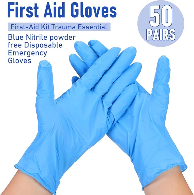 Chicingyou 50 Pairs Disposable Emergency Glove Individually Packaged Travel Gloves Travel Trauma Essential Nitrile Glove (Blue)