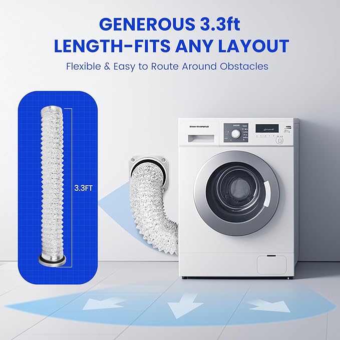 Magnetic Dryer Vent Connector Kit Dryer Vent Hose for Quick Connection and Disconnection Strong Magnet Self-Alignment Airtight Seal for Secure & Efficient Dryer Airflow Universal 3.3ft 4" Duct