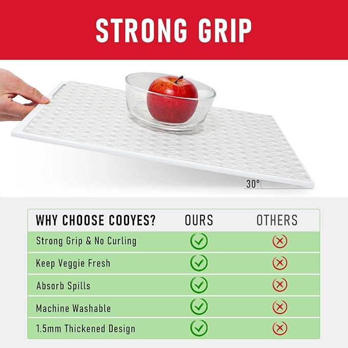 Cooyes Refrigerator Liners, Non-Slip Fridge Liners Washable, Absorbent Refrigerator Shelf Liner for Kitchen Cabinets, Non-Adhesive Refrigerator Mats Fridge bin Liners 12" x 360", Gray