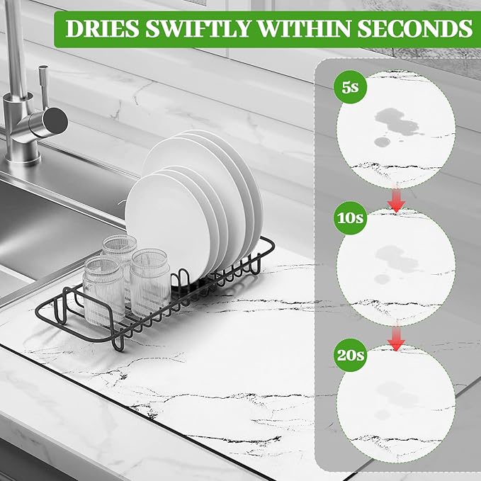 2 Pack Dish Drying Mat For Kitchen Counter,24"x16" Coffee Mat，Absorbent Hide Stain Non-slip Rubber Backed，Easy Clean, Heat-resistant, Large Kitchen Drying Mat（White+Gray）