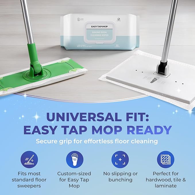 Baking Soda Cleaning Wipes - Wet Floor Mopping Replacement Pad Refills Compatible with Swiffer Sweeper Mop - Larger & Thicker Disposable Cloths for Multi-Surfaces - 30 Count (Pack of 4)