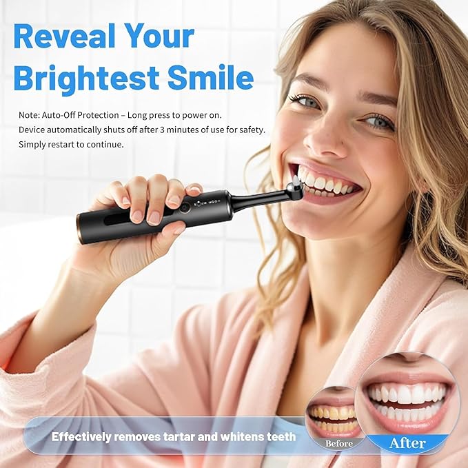 Tooth Polisher with Remineralization Gel, USB Rechargeable Teeth Whitening Kit for Cleaning and Whitening, 6 Polishing Pastes, 5 Brush Heads, LED Light, Travel Case, 4 Speeds, Easy at-Home Dental Care