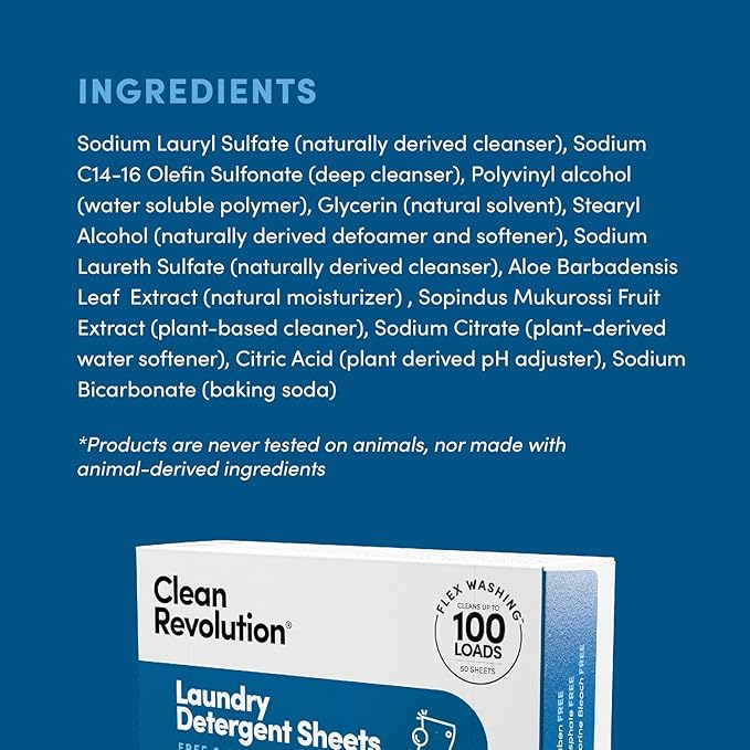 Clean Revolution Laundry Detergent Sheets, 200 Sheets, 400 Loads of Laundry, Fragrance Free, Septic Safe, Dissolves Completely