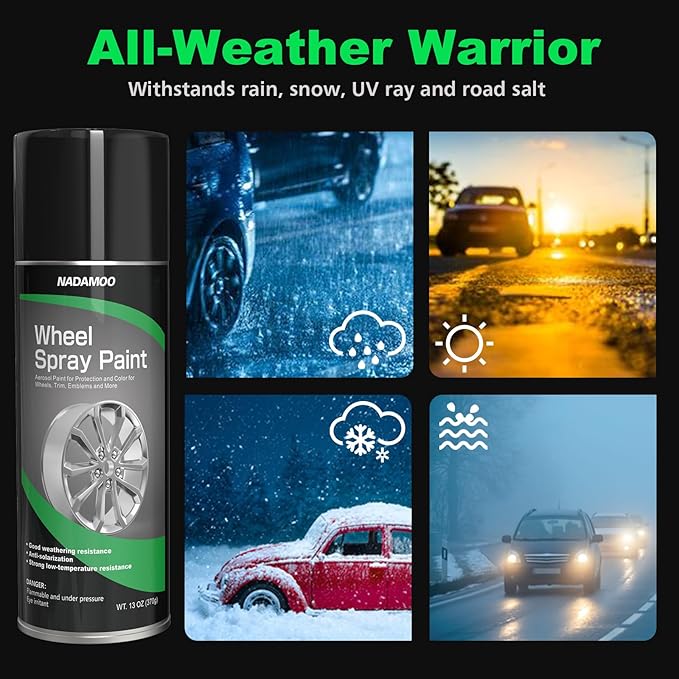 NADAMOO Aluminum Wheel Spray Paint, Semi-gloss Aerosol Car Rim Paint for Recolor and Protection of Metal Surface, Silver, 1 Can, 13 Oz