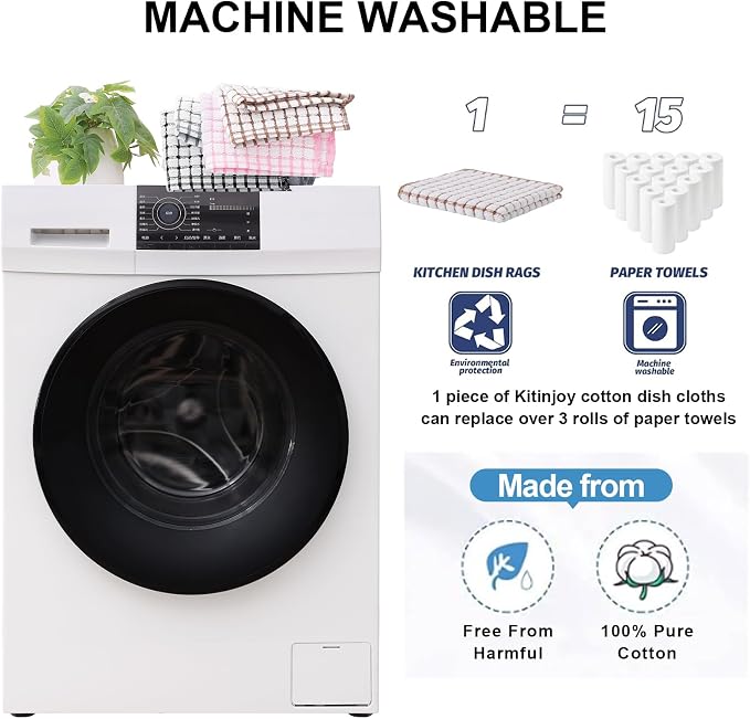 Kitinjoy Cotton 24 Pack Terry Kitchen Dish Cloths, 12 x 12 Inches Super Soft and Absorbent Dish Rags, Quick Drying Dish Towels for Washing Dishes, Mix Colour