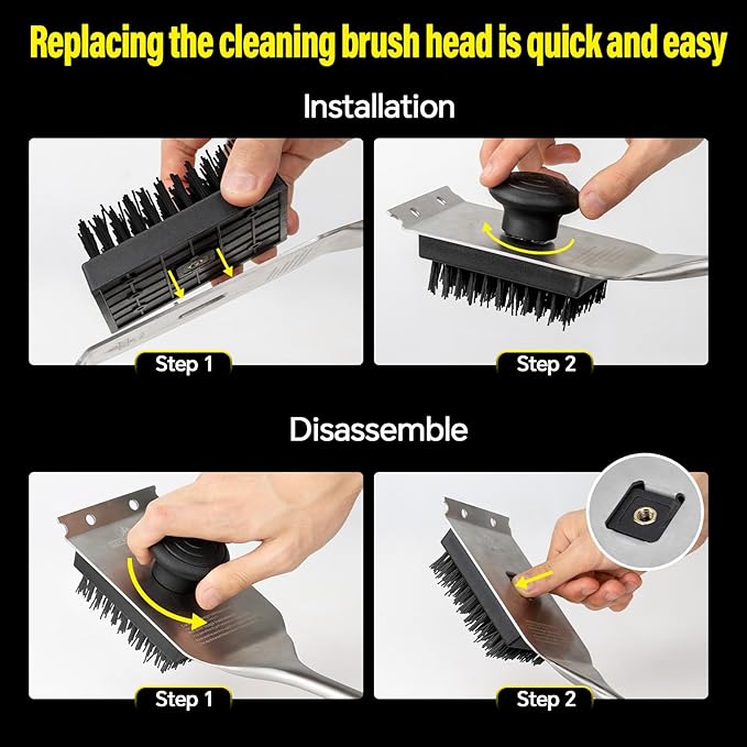 XUDAKAIXIN Nylon Grill Brush, Dual Grip Design, with Extended Luxurious Acacia Wood Handle, Safe Nylon Bristles Barbecue Outdoor Grill Brush for Cooled Grates(Black)