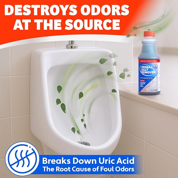 Commercial-Grade Urinal Salt Remover – 4 Uses – Made in USA – Odor Neutralizing Urinal Cleaner for Salt, Calcium, Rust and Scale Build-Up – Safe For All Plumbing – 32 fl oz
