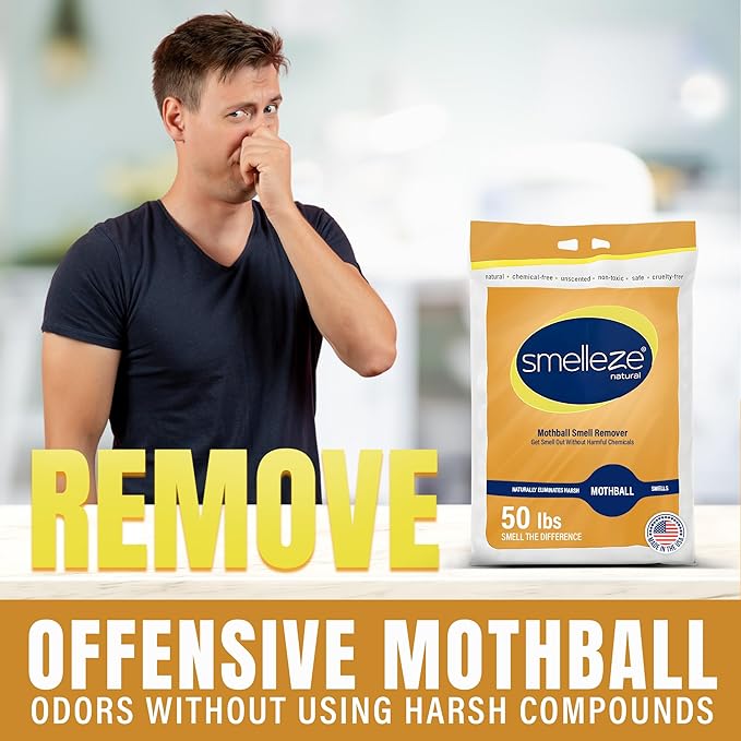 SMELLEZE Natural Mothball Smell Remover Deodorizer: 50 lb. Granules Gets Mothball Fumes & Odor Out